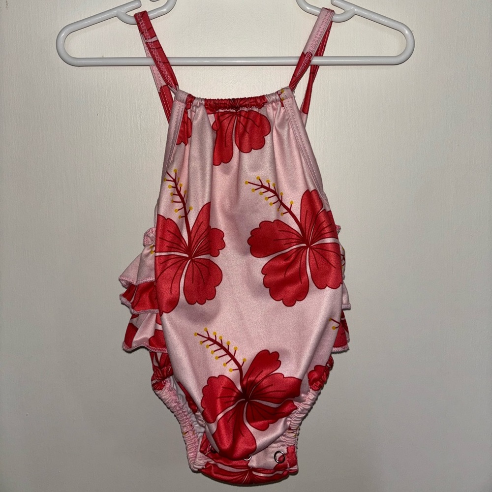 Sweet Honey Hawai’i Coral Hibiscus Romper